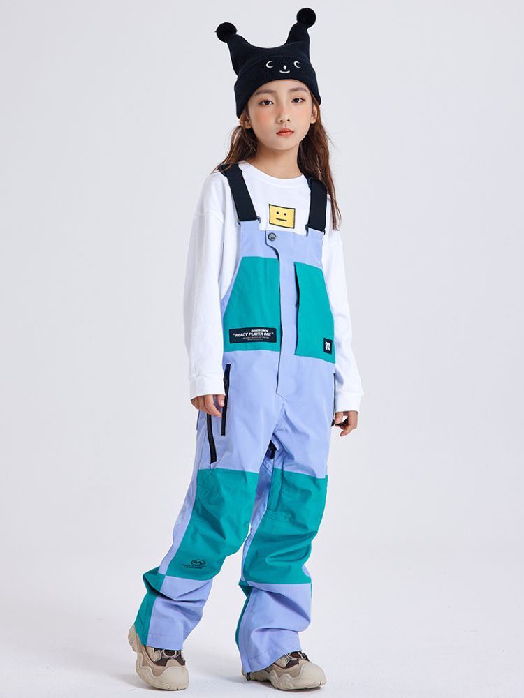 XwXwSeui Kids Colorblock Waterproof Baggy Snow Bibs