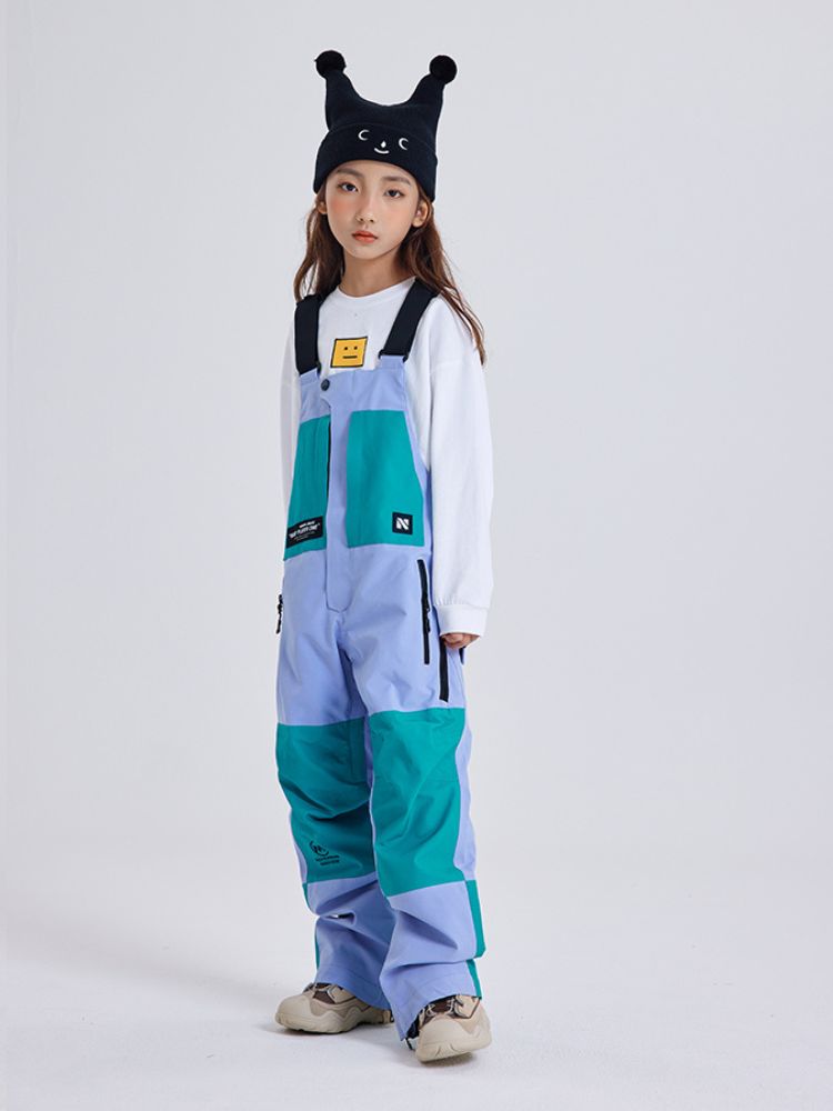 XwXwSeui Kids Colorblock Waterproof Baggy Snow Bibs