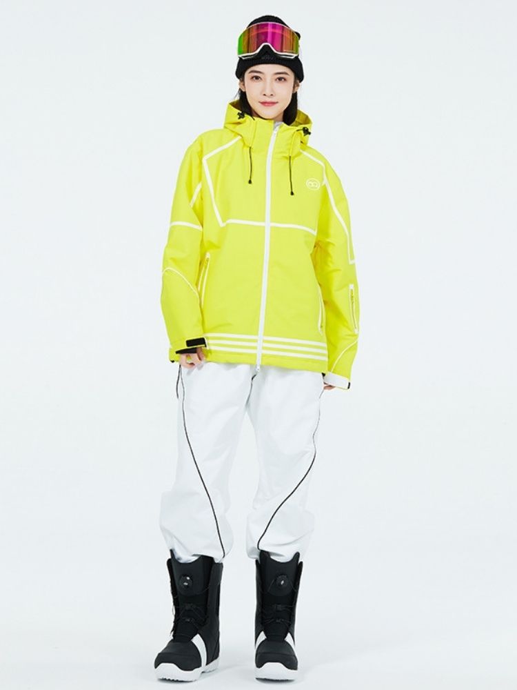 XwXwSeui Men Women Lines Outdoor Snow Suits-Yellow Series