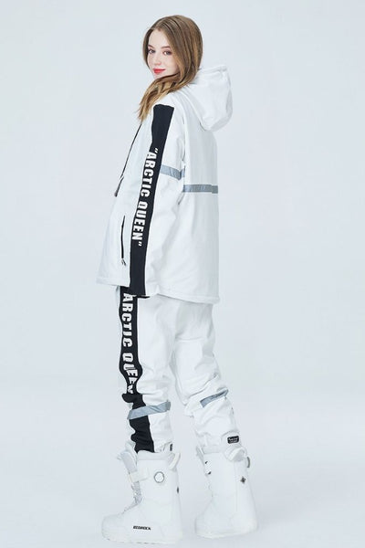 XwXwSeui Men Women Reflective Windproof Snow Suits-White Series