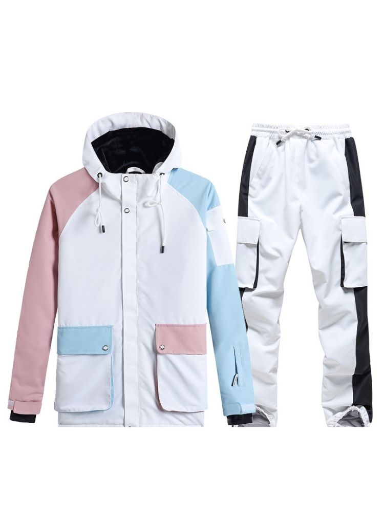 XwXwSeui Men Women Colorblock Waterproof Snow Suits-Pink Series