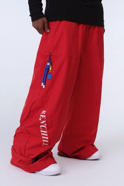 XwXwSeui Women Men Red Loose Fashion Single Double Board Hip Hop Style Ski Pants