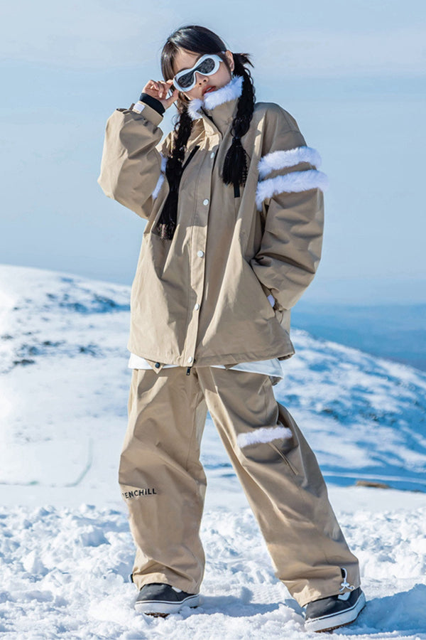 XwXwSeui Men and Women Fleeced Solid Chic Baggy Breathproof Snow Suit
