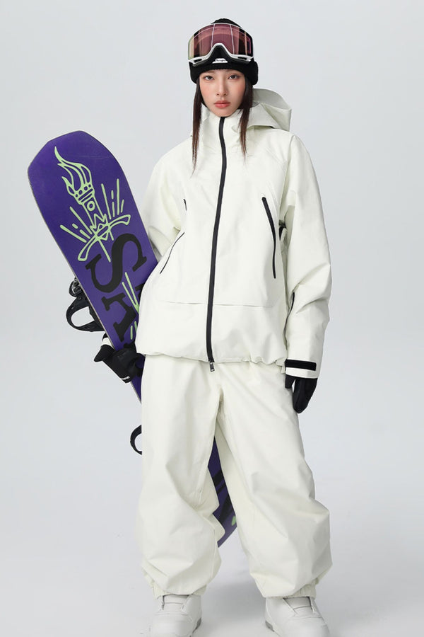 XwXwSeui Mens Womens Chic Hooded Solid Baggy Waterproof Insulated Snowboarding Suits