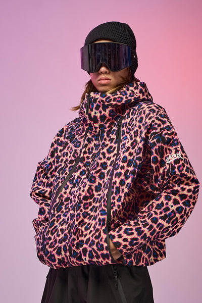 Doorek Pink & Black Leopard Print Snowboard Jacket for Men Women
