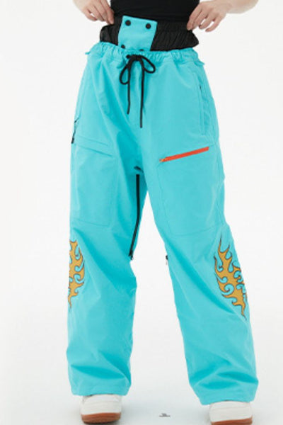 XwXwSeui Men Women Flame Embroidery Insulated Ski Pants
