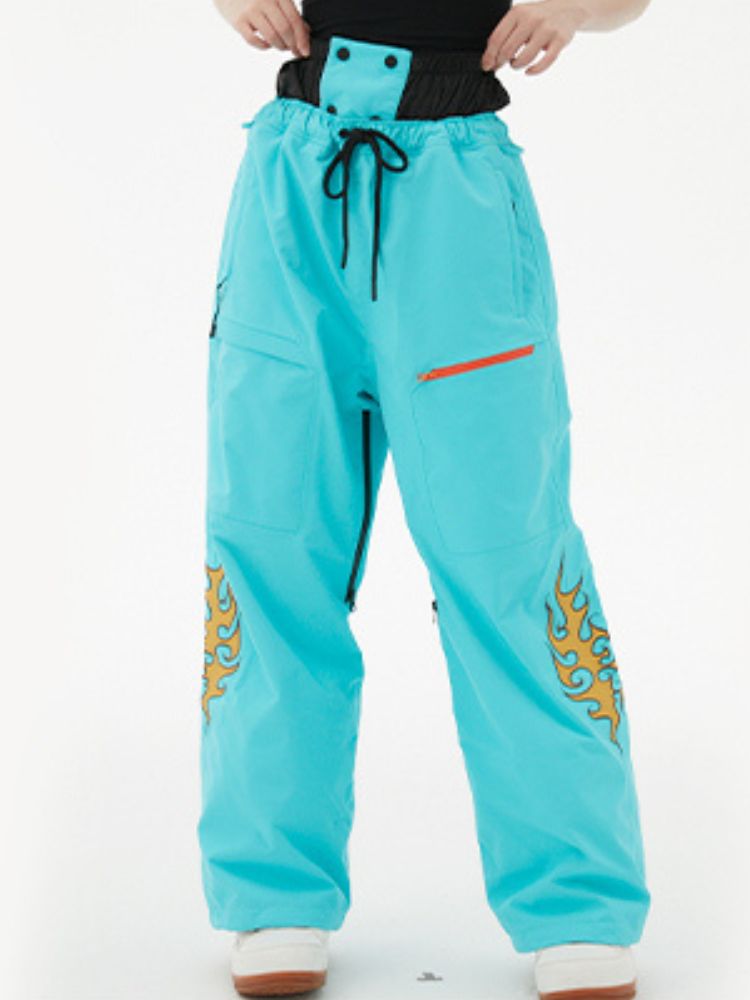 XwXwSeui Men Women Flame Embroidery Insulated Ski Pants