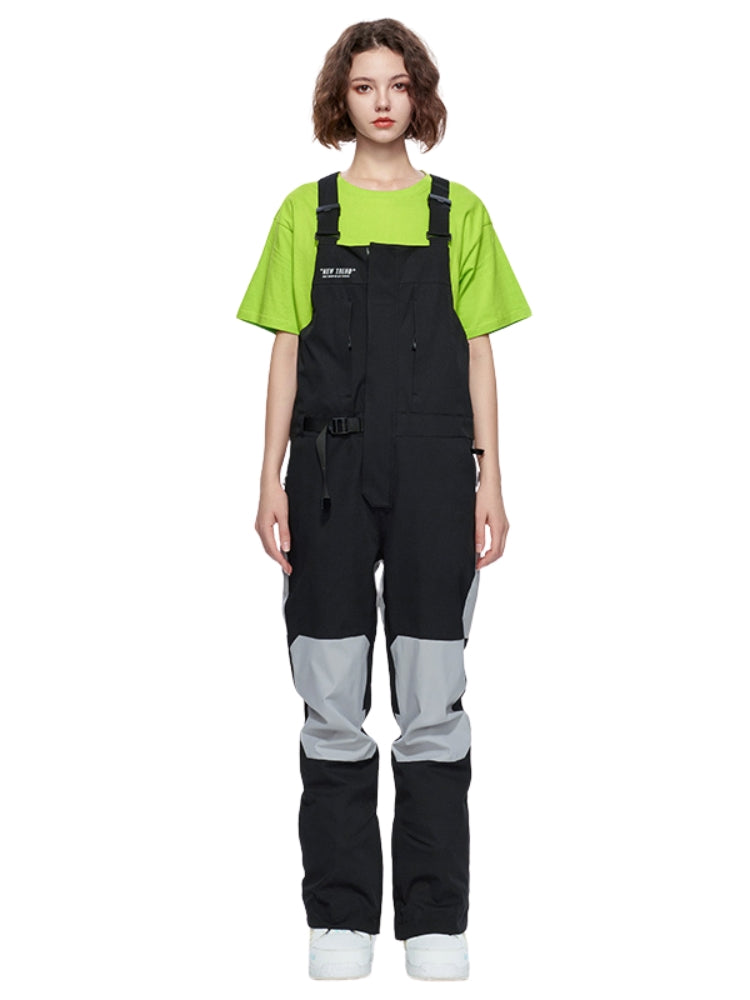 XwXwSeui Men Women Colorblock Waterproof Snow Bibs