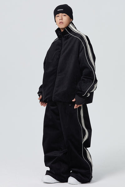 XwXwSeui Women and Men Shell Stripe Velvet Outdoor Loose Snowboarding Suits