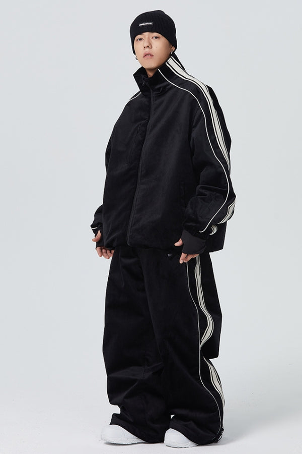 XwXwSeui Women and Men Shell Stripe Velvet Outdoor Loose Snowboarding Suits