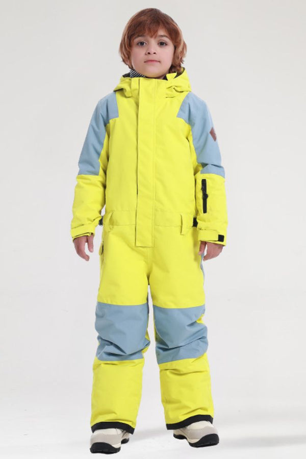 XwXwSeui Kids Colorblock Insulated Printing Waterproof Hooded Cargo Snow Jumpsuit