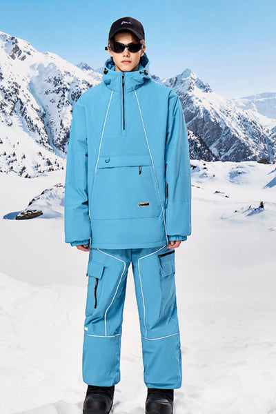 XwXwSeui Mens and Womens Warm Half Zipper Baggy Hooded Lines Snoboarding Suit