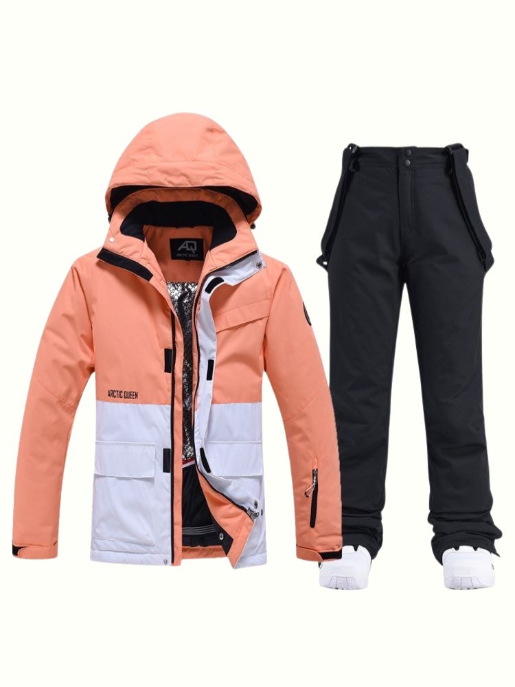 XwXwSeui Men Women Hooded Insulated Snow Suits-Orange Series