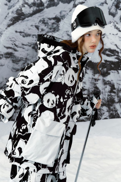 XwXwSeui Men Women Panda Printed Snow Jacket