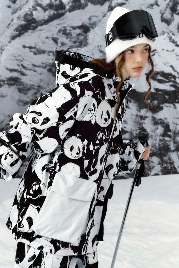 XwXwSeui Men Women Panda Printed Snow Jacket