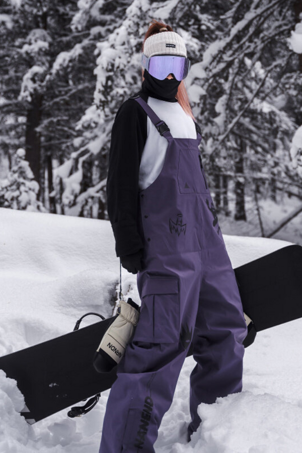 XwXwSeui Men and Women Cargo Graffiti Baggy Snow Bibs