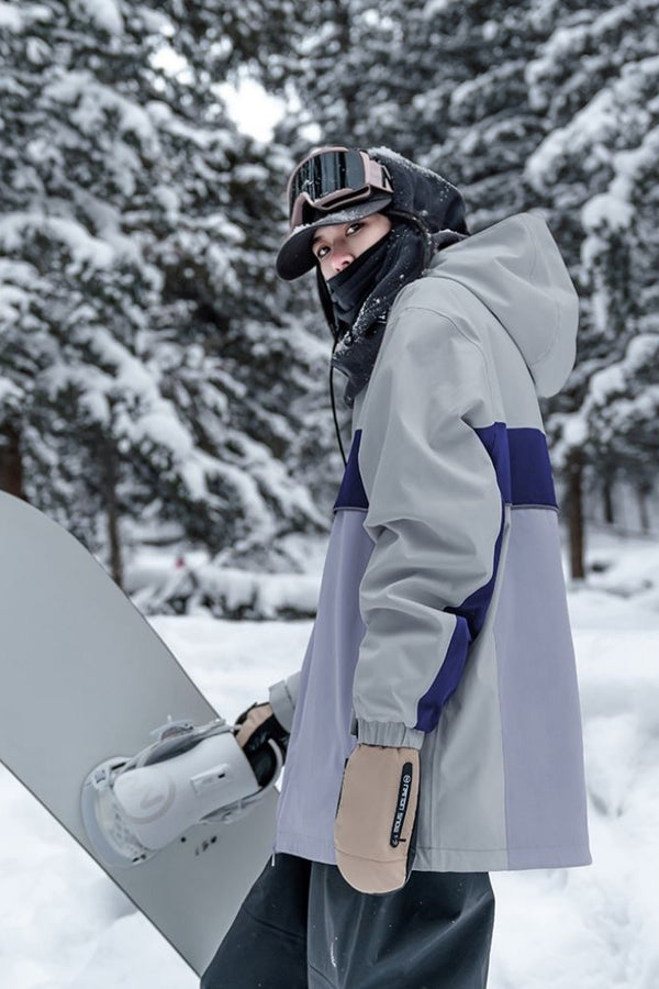 XwXwSeui Men Women Colorblock Loose Snow Jacket