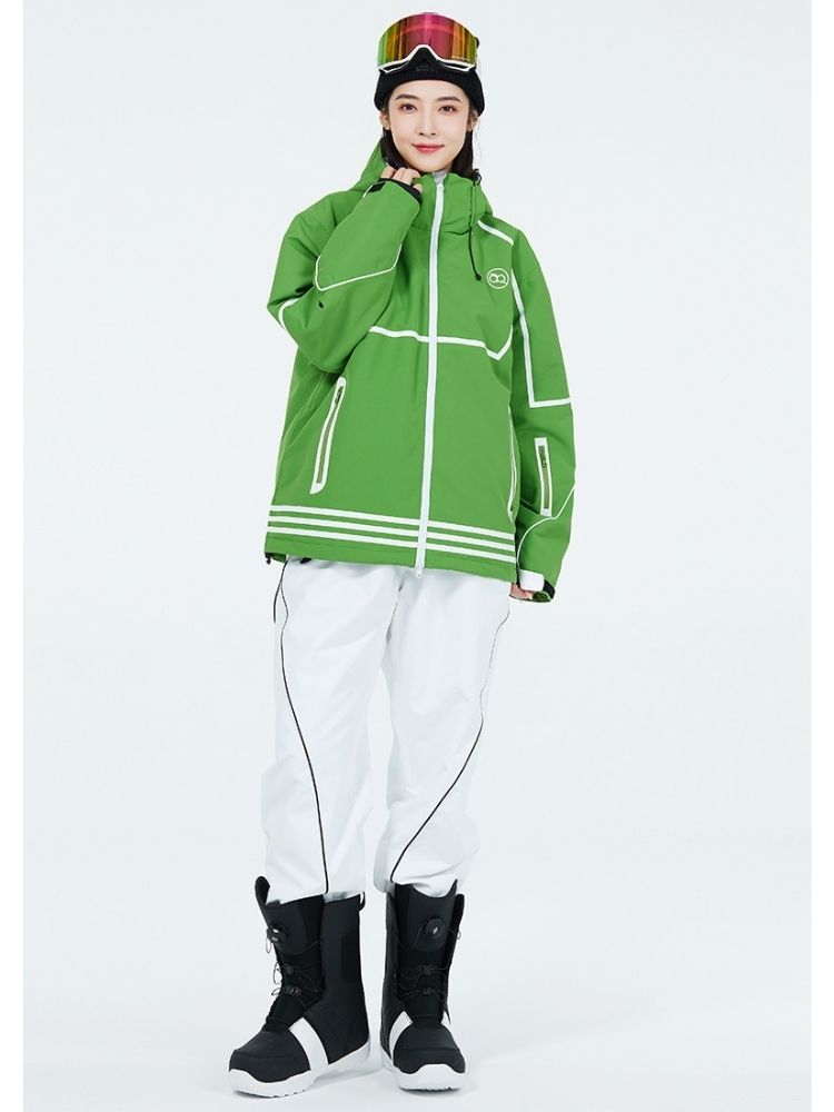 XwXwSeui Men Women Lines Outdoor Snow Suits-Green Series