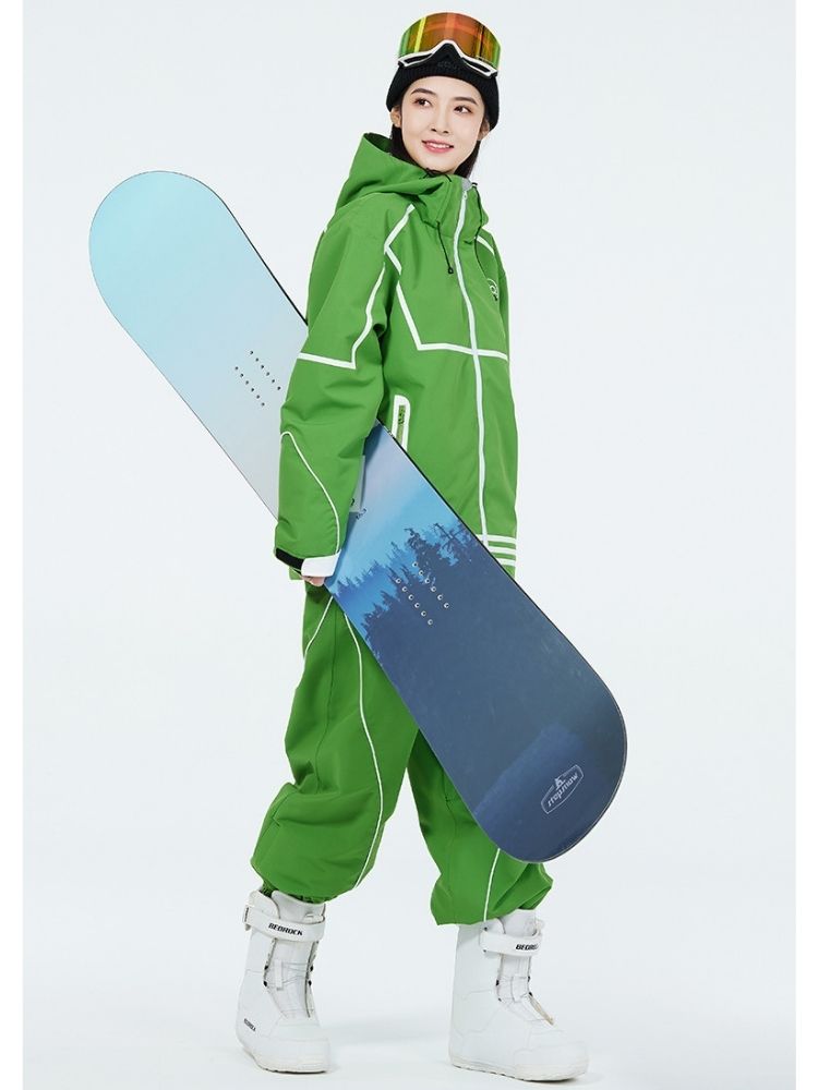 XwXwSeui Men Women Lines Outdoor Snow Suits-Green Series