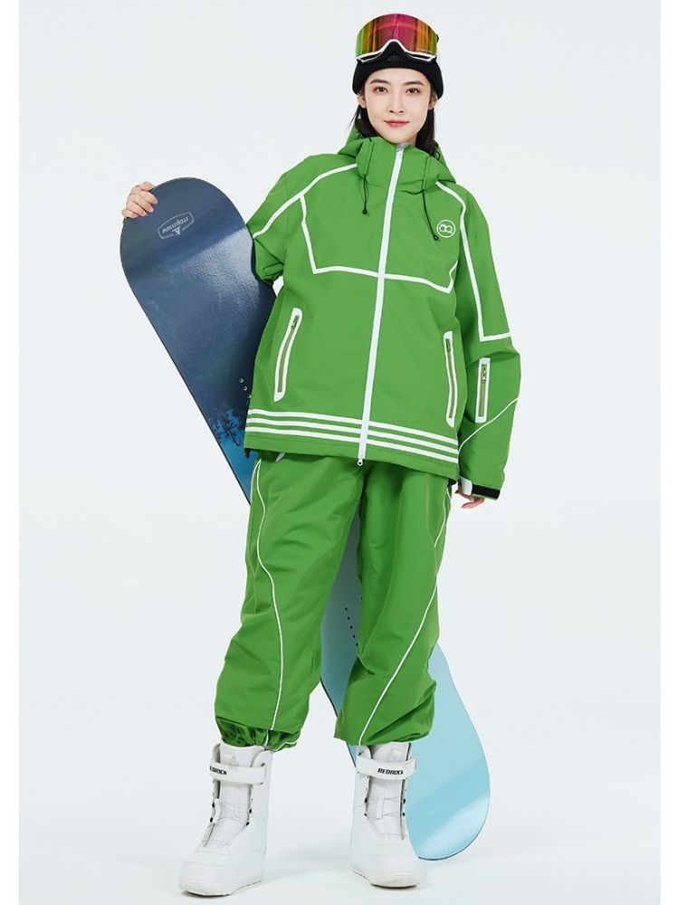 XwXwSeui Men Women Lines Outdoor Snow Suits-Green Series