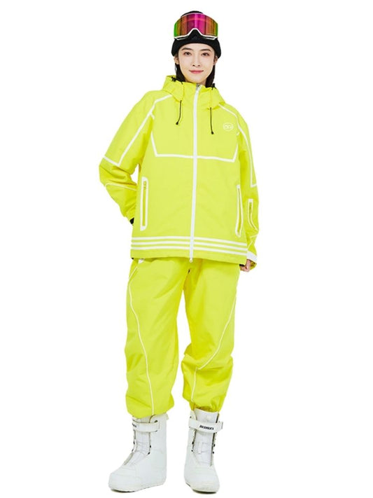 XwXwSeui Men Women Lines Outdoor Snow Suits-Yellow Series