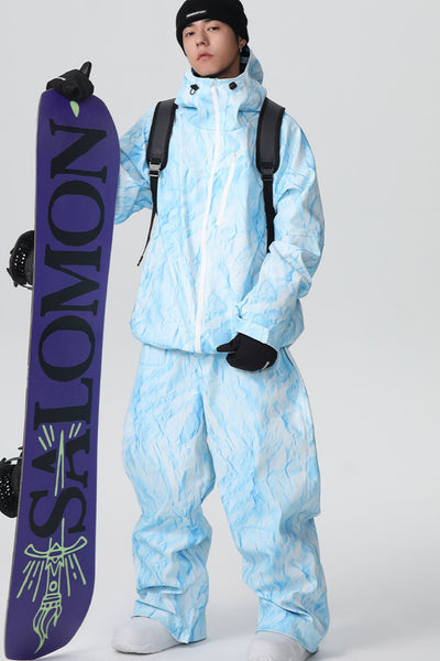 XwXwSeui Mens Womens Insulated Denim Print New Fashion Hooded 3L Skiing Suit