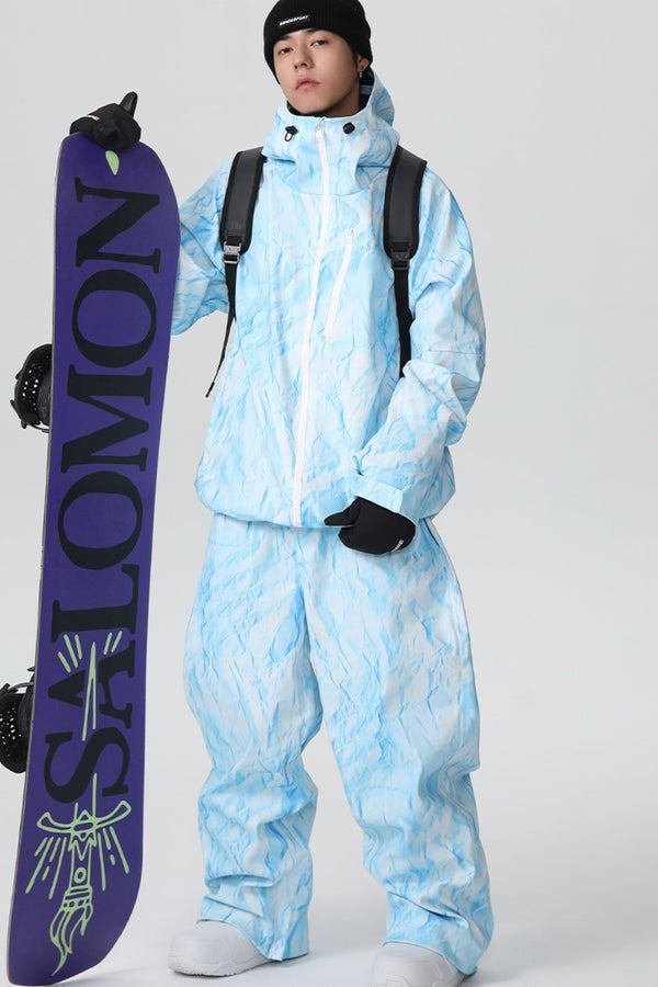 XwXwSeui Mens Womens Insulated Denim Print New Fashion Hooded 3L Skiing Suit