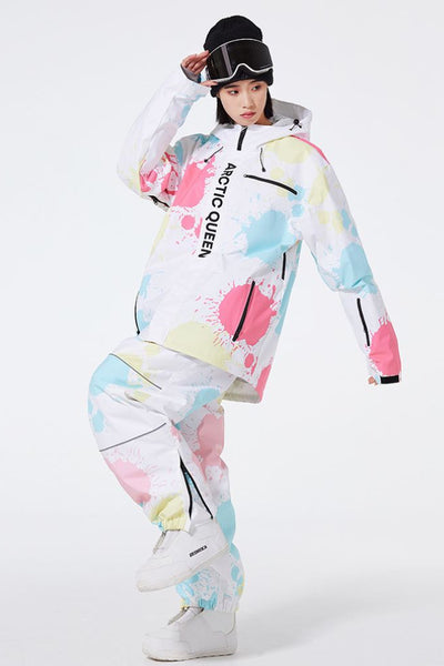 XwXwSeui Men's and Women's Insulated Waterproof Oversized Print Loose Ski Suits