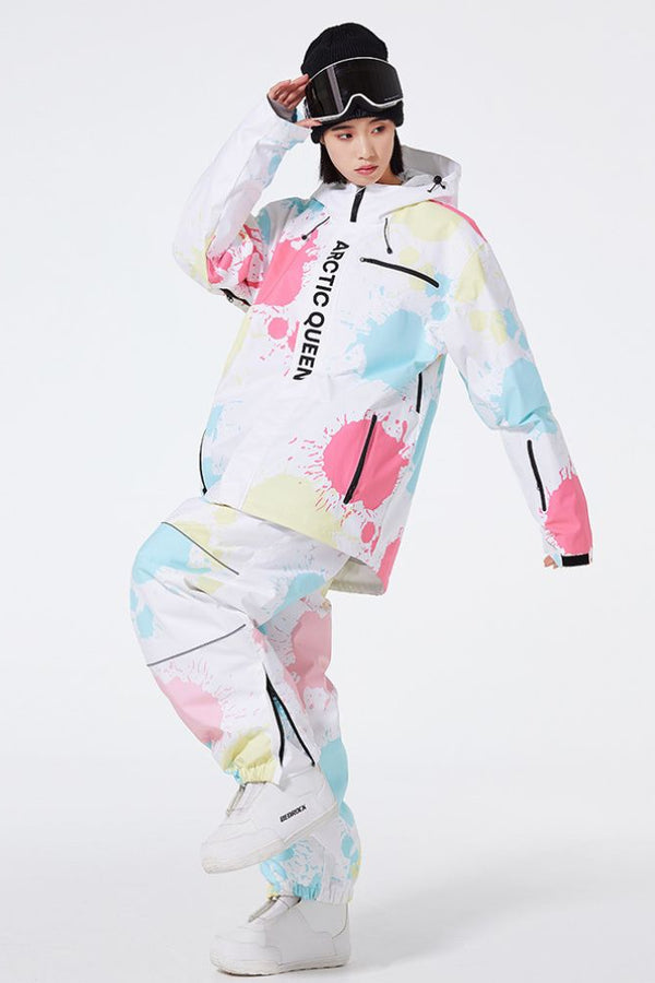 XwXwSeui Men's and Women's Insulated Waterproof Oversized Print Loose Ski Suits