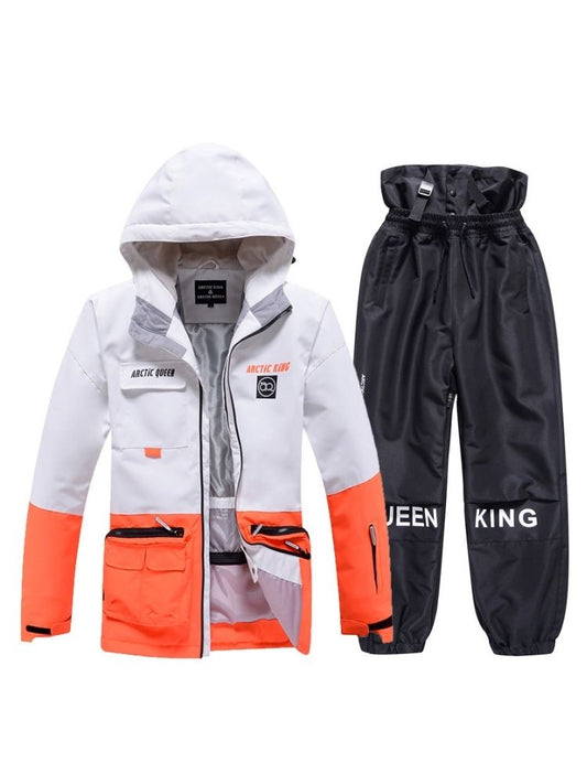 XwXwSeui Men Women Windproof Insulated Snow Suits-White Series