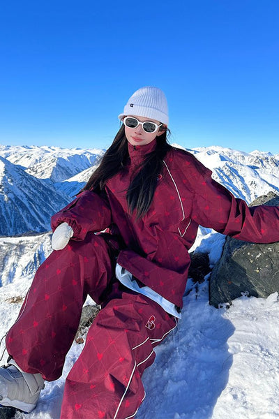 XwXwSeui Women Men Love Fashion Loose Single Double Board Ski Suits