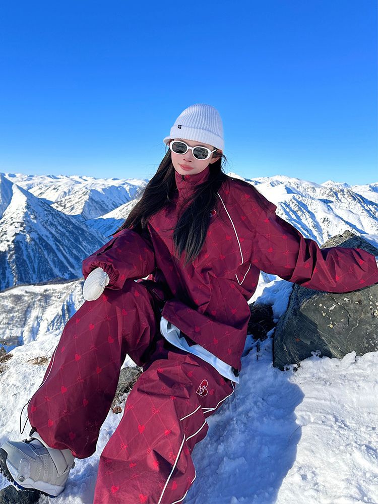 XwXwSeui Women Men Love Fashion Loose Single Double Board Ski Suits