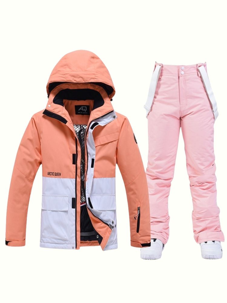 XwXwSeui Men Women Hooded Insulated Snow Suits-Orange Series