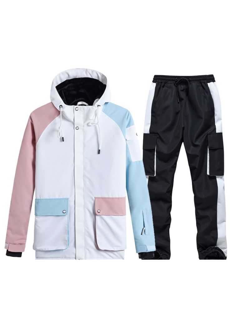 XwXwSeui Men Women Colorblock Waterproof Snow Suits-Pink Series