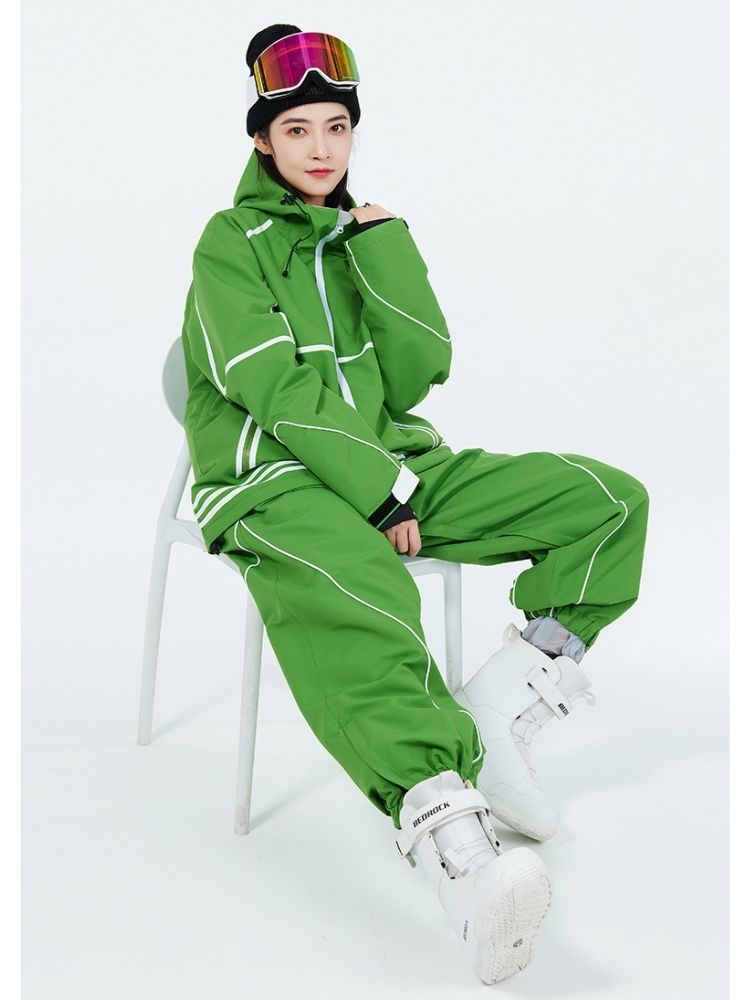 XwXwSeui Men Women Lines Outdoor Snow Suits-Green Series