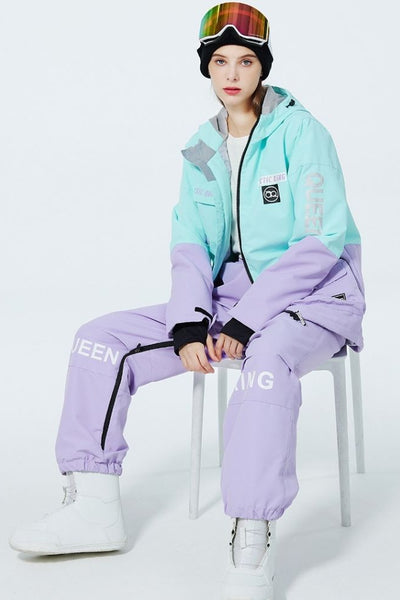 XwXwSeui Men Women Windproof Insulated Snow Suits-Purpleblack Series