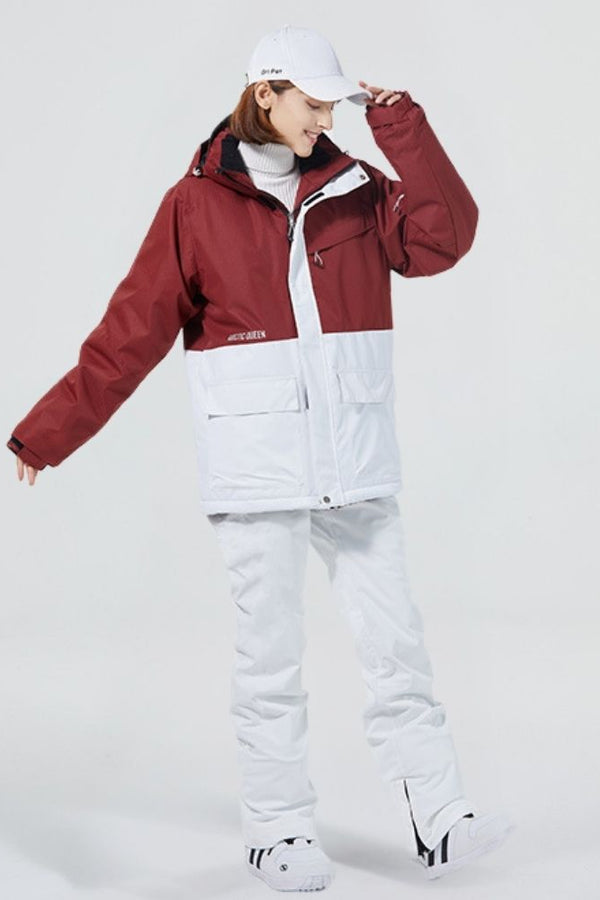 XwXwSeui Men Women Hooded Insulated Snow Suits-Red Series