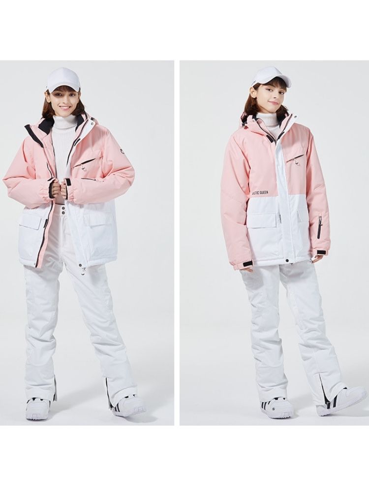 XwXwSeui Men Women Hooded Insulated Snow Suits-Pink Series