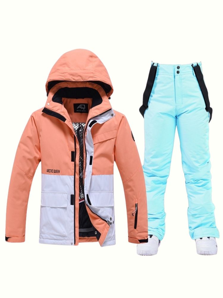 XwXwSeui Men Women Hooded Insulated Snow Suits-Orange Series