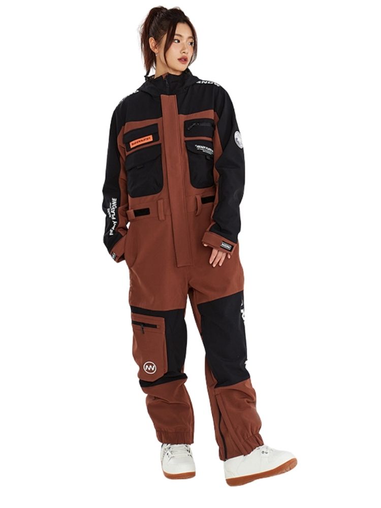 XwXwSeui Men Women Insulated Hood Windproof Ski Jumpsuit