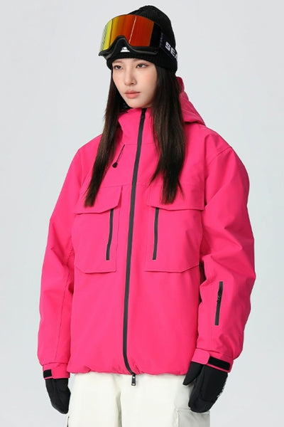 XwXwSeui Women and Men Insulated Pink Zipper  Windproof Hood 3L Outddoor Ski Jackets