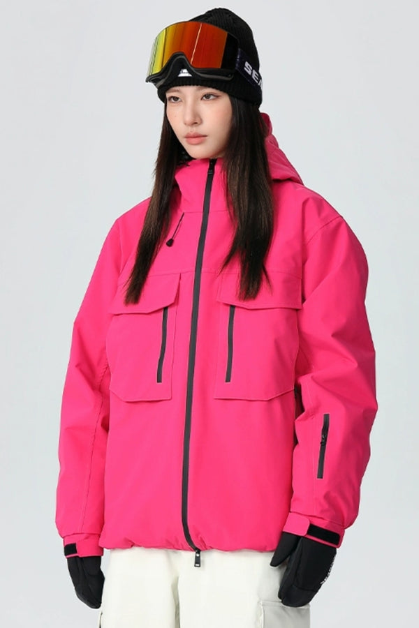 XwXwSeui Women and Men Insulated Pink Zipper  Windproof Hood 3L Outddoor Ski Jackets