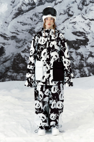 XwXwSeui Men Women Panda Printed Snow Suits