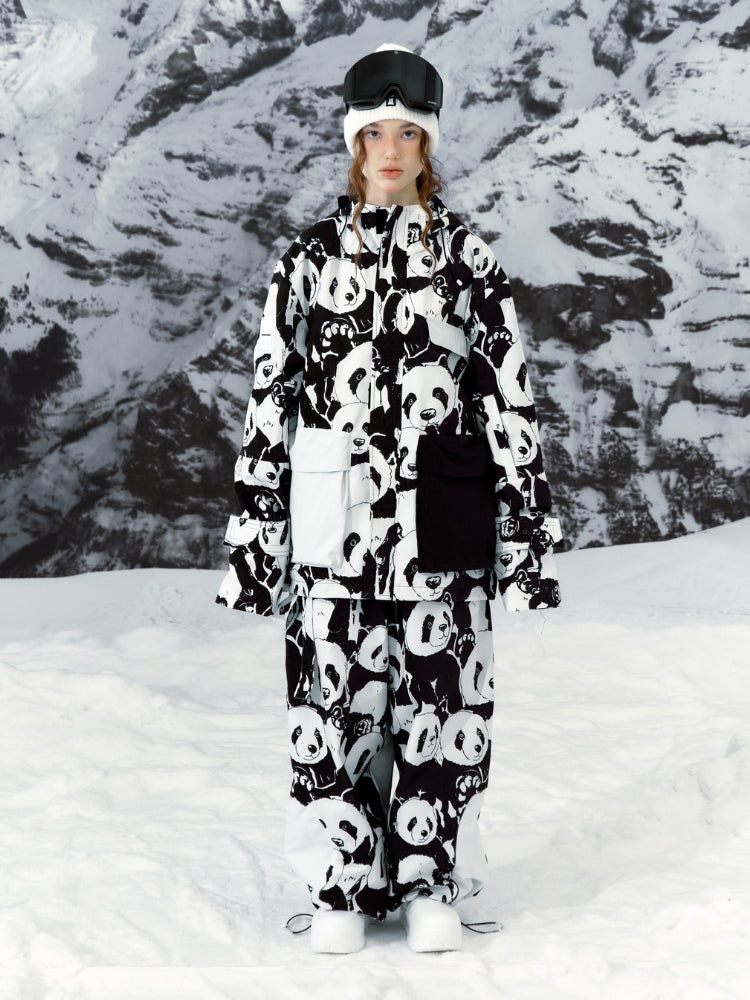 XwXwSeui Men Women Panda Printed Snow Jacket