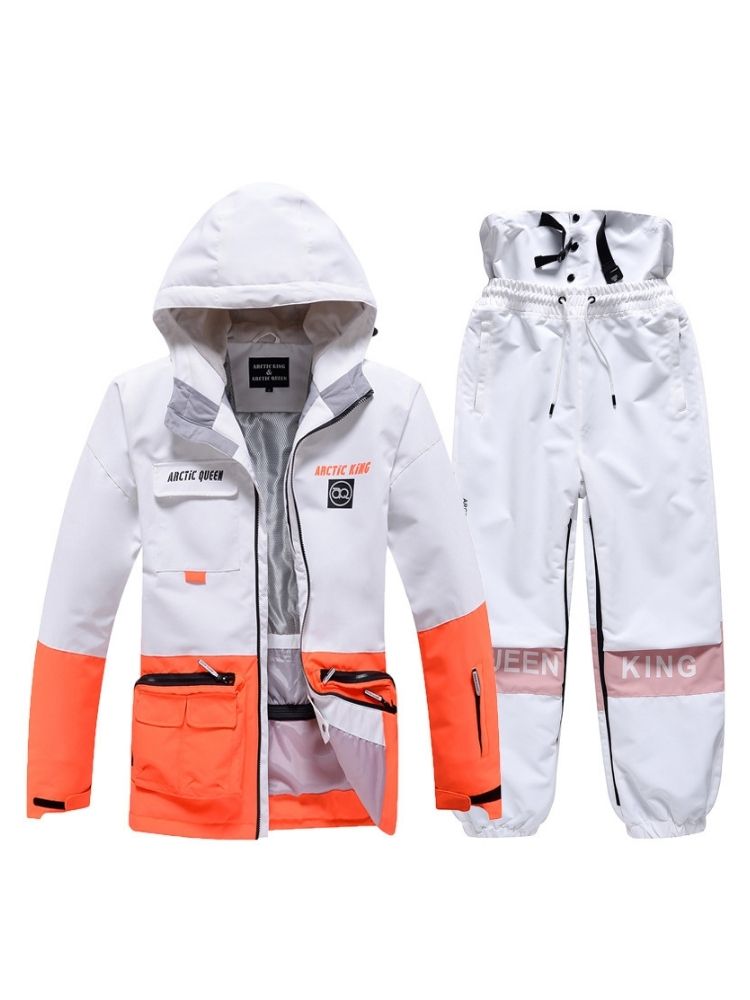 XwXwSeui Men Women Windproof Insulated Snow Suits-White Series