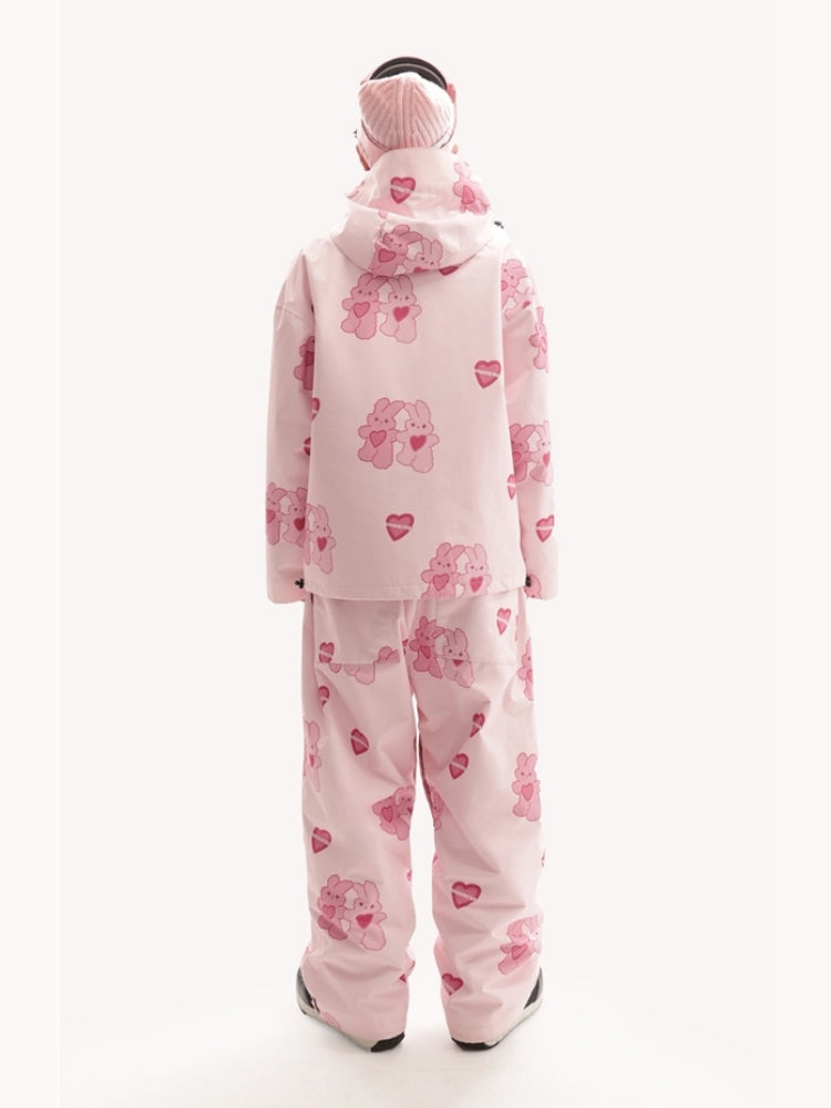 XwXwSeui Men Women Fleeced Pink Rabbit Ski Suits