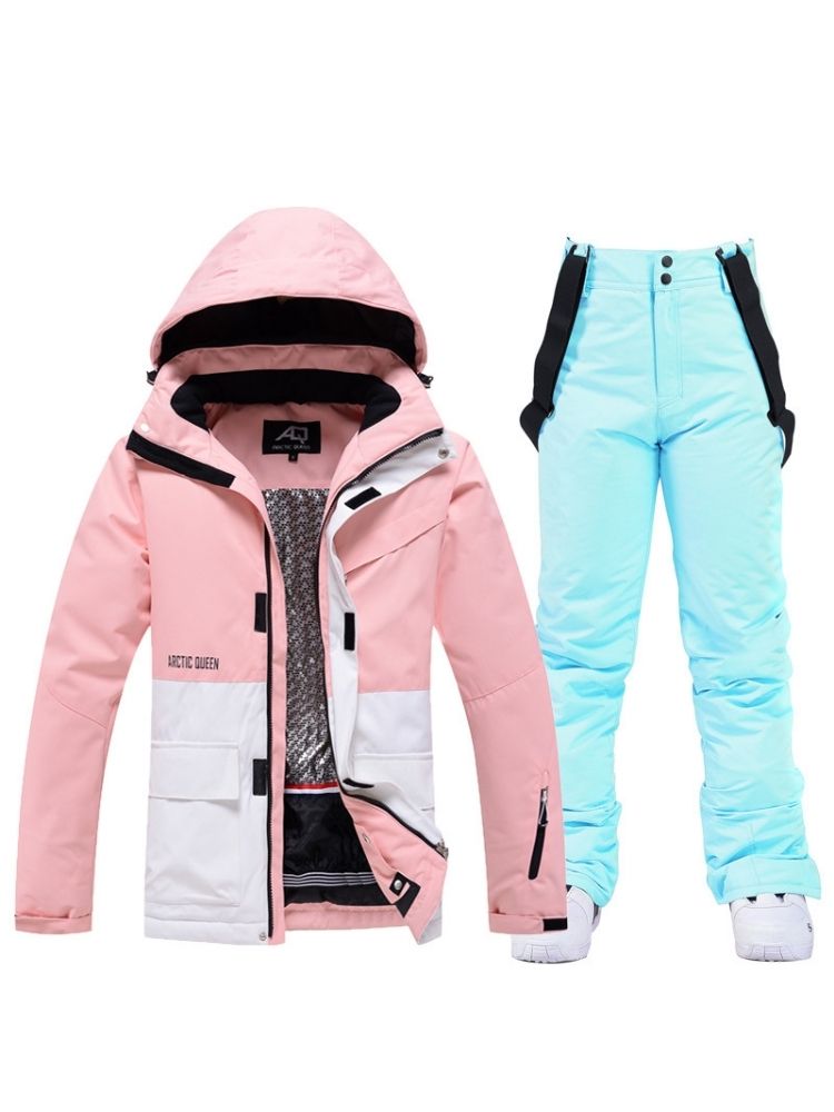 XwXwSeui Men Women Hooded Insulated Snow Suits-Pink Series