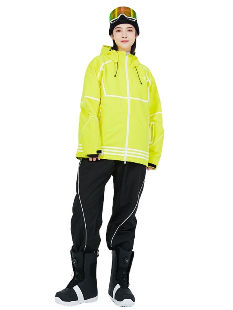 XwXwSeui Men Women Lines Outdoor Snow Suits-Yellow Series