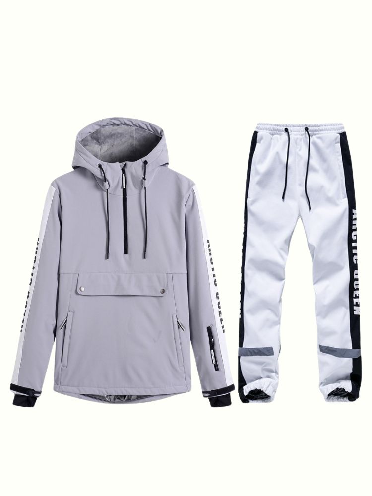 XwXwSeui Men Women Reflective Windproof Snow Suits-Grey Series