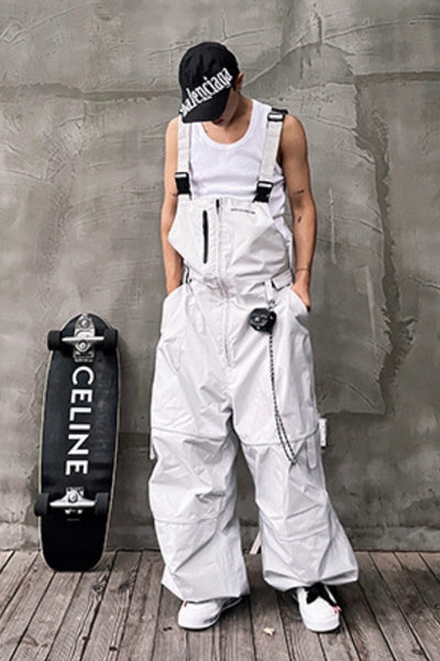 XwXwSeui Men Women Fleeced Reflective Baggy Snow Bibs